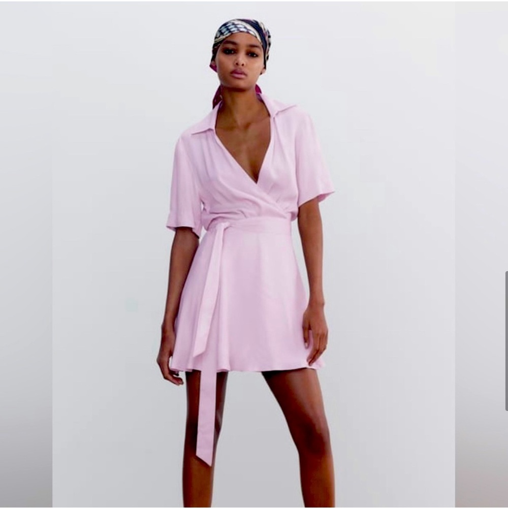 Dusty pink Zara wrap and tie dress new